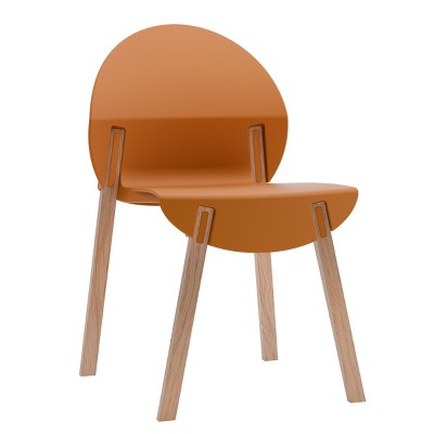 GlasFlength Accent Chairs Contemporary Oak Wood Legs Comfortable Stylish PP Seat For Dining Living Room, Orange, 20.08"*19.29"*31.89"