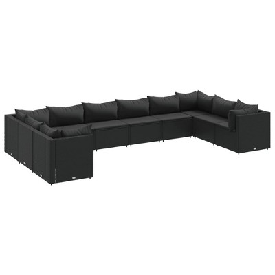 vidaXL 10 Piece Patio Lounge Set - Modular Black Poly Rattan Outdoor Furniture with Cushions - Garden Deck Terrace Backyard