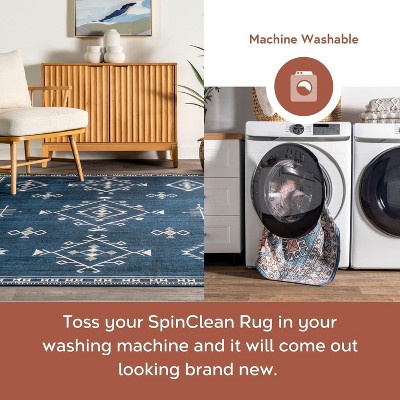 Navy Rectangular Reversible Washable Synthetic Area Rug, 3' x 5'
