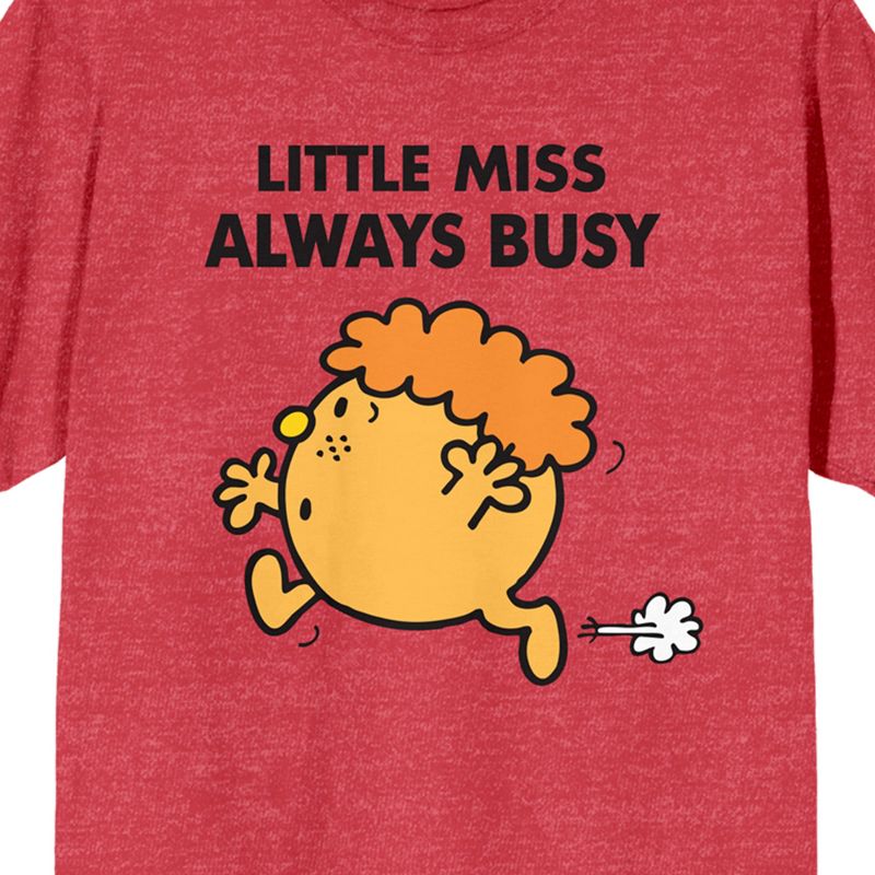 Mr. Men And Little Miss Meme Little Miss Always Busy Crew Neck Short Sleeve Red Heather Women's T-shirt, 2 of 4