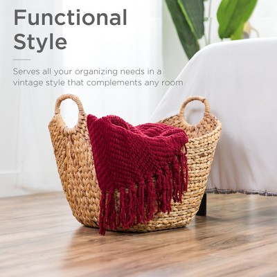 Natural Handwoven Wicker Hyacinth Storage Basket with Handles