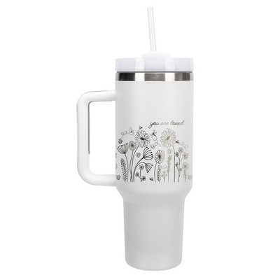 Elanze Designs You Are Loved Flower Garden 40 oz. Stainless Steel, Large Water Bottle Coffee Mug, Spill & Leak Resistant, Thermal Travel Tumbler with