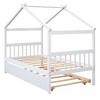 CAVINAS Twin Size Bed Frame, Wooden House Bed with Pull-Out Trundle, House-Shaped Bed for Kids, Teens, Girls, Boys - 4 of 4