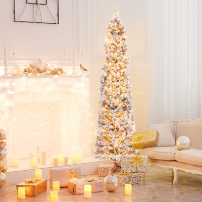 6ft White Snow-Flocked Pre-Lit Artificial Christmas Tree with Warm Lights