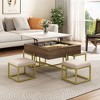 Okak Round 2-Tier Lift-Top CoffeeTable with Storage & 3 Ottoman, Mid Century Center Tables for Living Room Small Space - 2 of 4