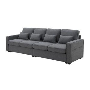 APRILSOUL 104" 4-Seater Linen Sofa - Armrest Pockets, 4 Pillows, Minimalist for Living Room - 1 of 4