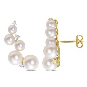 EVERLY JEWELRY | Yellow Plated Sterling Silver 1/4 CT TGW White Topaz & Cultured Freshwater Pearl Fashion Post Earrings - 1 of 4