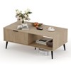 Coffee Table, 41.34" Wooden Coffee Table with Storage Cabinet, Two-Tier Design, Wave-Style Sliding Doors - 2 of 4