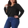 Agnes Orinda Women's Plus Size Metal Chain Cutout Front V Neck Long Sleeve Casual Blouses - 2 of 4