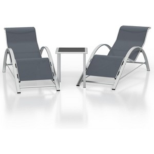 Patio Chaise Lounge Set of 3, Outdoor Reclining Pool Chairs with Side Tables All-Weather Sun Loungers for Poolside, Beach, Balcony - 1 of 4