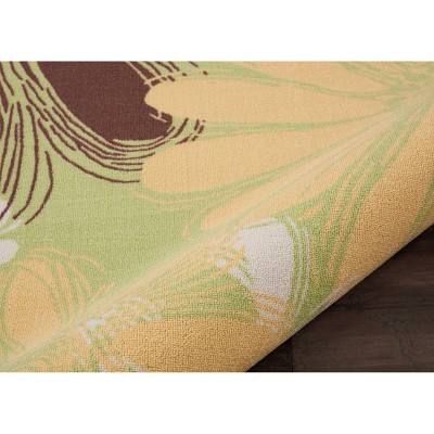 Green Floral Synthetic Non-Slip Easy Care Area Rug