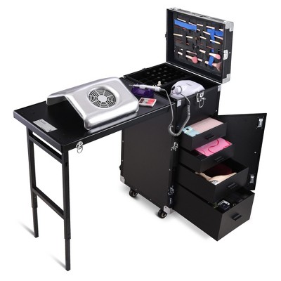 Black Aluminum Rolling Makeup Train Case with Expandable Table