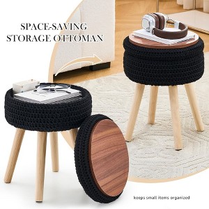 SEVOBAL Ottomans and Benches Modern Knitted Round Ottoman with Storage Cotton Vanity Stool and Footrest for Living Room, Black, 34.00"*34.00"*19.50" - 1 of 4