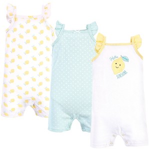 Hudson Baby Infant Girls Cotton Rompers, Mint Lemon - 1 of 4