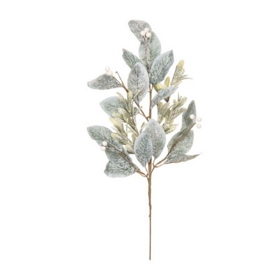 Transpac Fabric 24 in. Green Christmas Frosted Magnolia Spray