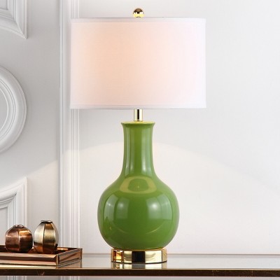 Kiwi Green Ceramic Gourd Table Lamp with White Shade