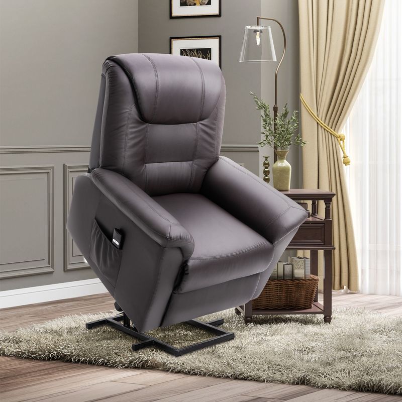 HOMCOM Electric Power Lift Chair, PU Leather Recliner Chair for Elderly with Remote Control and Side Pockets, Brown, 2 of 7