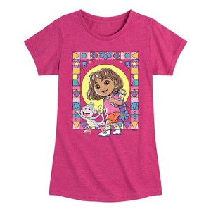 Girls' - Dora the Explorer - Boots Mosaic Fitted Short Sleeve Graphic T-Shirt - 1 of 3