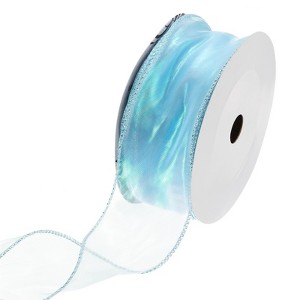 Unique Bargains Gift Wrapping Wide Sheer Wired Pastel Shimmer Iridescent Chiffon Ribbons 1 Pc - 1 of 4