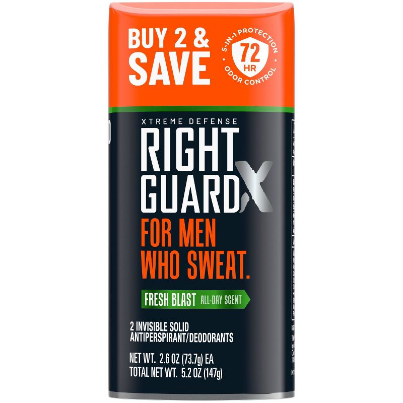 Right Guard Xtreme Defense Invisible Solid Antiperspirant &#38; Deodorant - Fresh Blast Scent - 2.6oz/2pk, 1 of 9