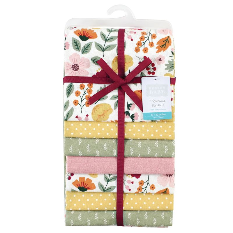 Hudson Baby Infant Girl Cotton Flannel Receiving Blankets Bundle, Fall Botanical, One Size, 2 of 7