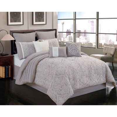 9pc Queen Winthrop Comforter Set Gray & Ivory - Riverbrook Home