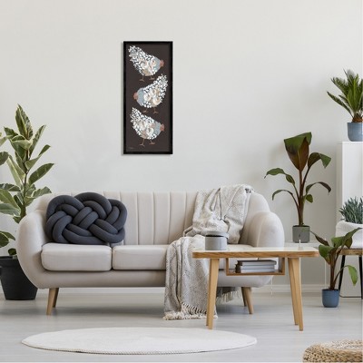 Abstract Floral Chickens Black Framed Canvas Print, 13 x 30