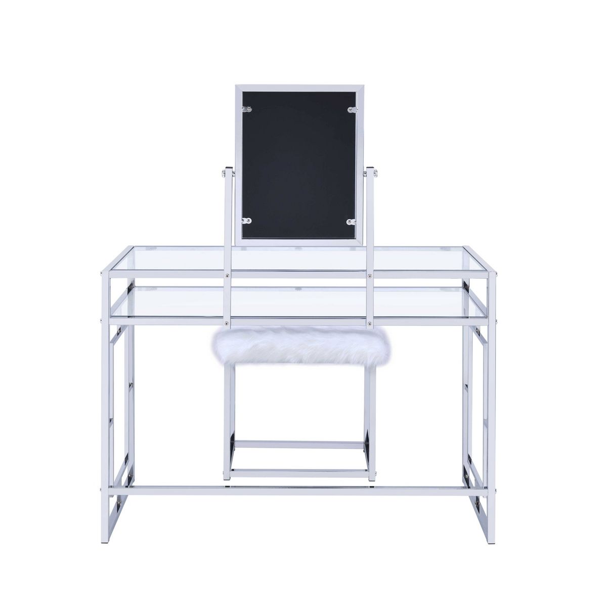 Acme Furniture Carenze Ii Vanity Table White Faux Fur/Chrome Finish - thumbnail 5