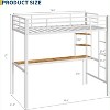 Acekool Twin Size Metal Loft Bed with Desk and Storage Shelves, Guardrail & Ladder, Space-Saving Bed for Kids Teens Adults, White/Black - 2 of 4