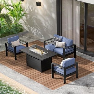 Aluminum Patio Furniture Set, 5 Piece Metal Outdoor Furniture Set with CSA Certified 54in Propane Gas Fire Pit Table - 1 of 1