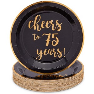 Sparkle and Bash 48 Pack Black Paper Plates for 75th Party, Cheers to 75 Years (9 In) - 1 of 4