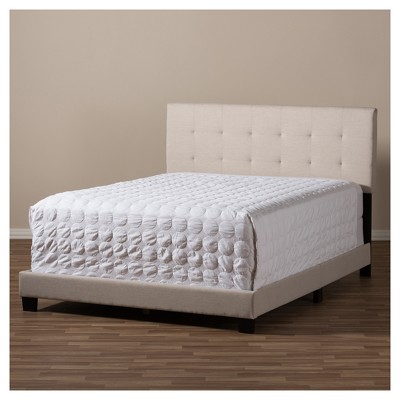 Beige Upholstered Full Bed with Tufted Headboard and Wood Frame