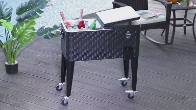 Ruby Red Metal Rolling Outdoor Cooler with Wheels