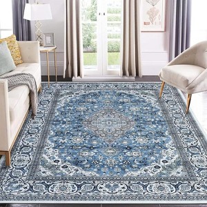Vintage Medallion Area Rug - Non-Slip Non-Shedding Low Pile Rug Printed Soft Foldable Indoor Carpet for Bedroom Living Room - 1 of 4