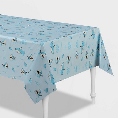 54"x84" Shark Printed Plastic Table Cover Blue - Spritz&trade;