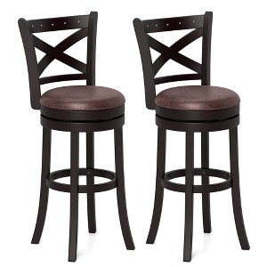 Costway 29" Swivel Bar Stools Set of 2/4 Footrest & Rubber Wood Frame for Kitchen Island - 1 of 4