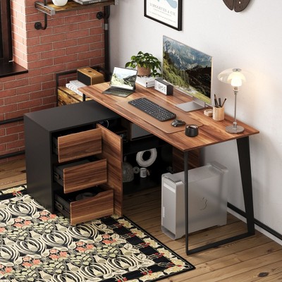 FUFU&GAGA L Shaped Office Desk with Drawers Corner Computer Table