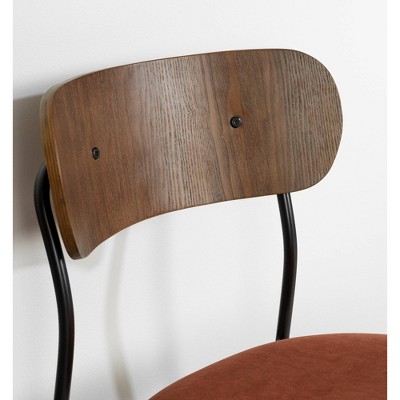 Burnt Orange and Brown Velvet Upholstered Side Chair with Metal Legs
