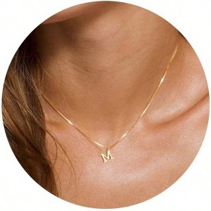 Gold Initial Necklaces for Women, Dainty Letter Choker Necklace, Personalized Monogram Name - 1 of 4