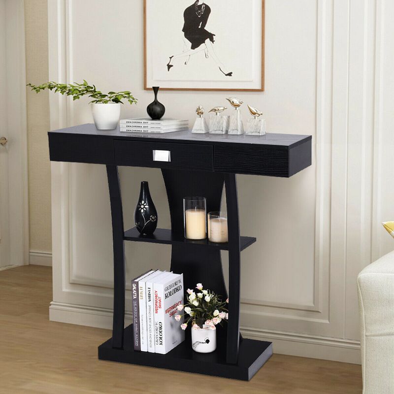 Costway Console Table Sofa Entry Hallway Porch Desk Storage Display Shelves W/Drawer, 4 of 11