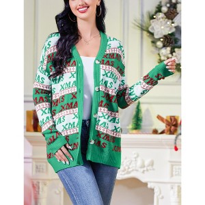 Ugly Christmas Sweater for Women Christmas Cardigans Funny Xmas Lightweight Open Front Button Down Knit Coat Outwear - 1 of 4