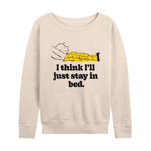Women's - Peanuts - I Think I'll Stay In Bed Lightweight French Terry Wide Neck Long Sleeve Shirt - 1 of 4