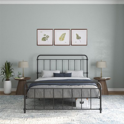Wallace Black Metal Queen Platform Bed with Headboard and Slats