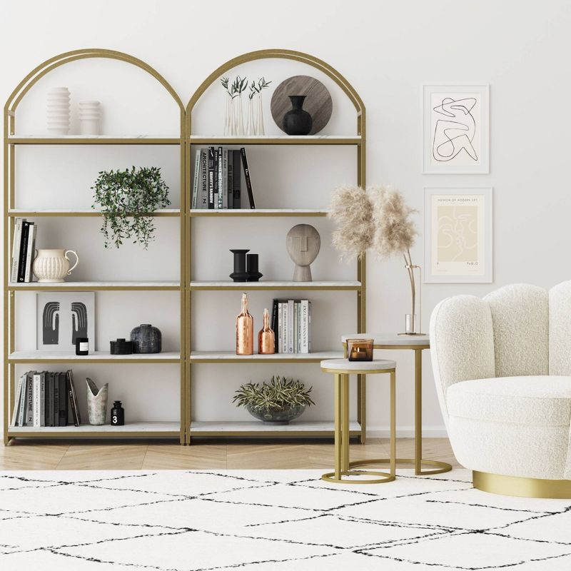 Nathan James 72.1&#34; Haven Metal 5 Shelves Arch Standing Storage Bookshelf White/Gold, 5 of 9