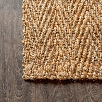Espina Natural Jute Herringbone Handwoven Area Rug, 2x8