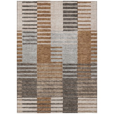 Chocolate And Gray Striped Washable Indoor Outdoor Area Rug