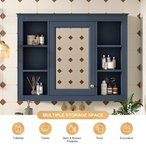 MaseiKar 35'' x 27.5'' Wall Mounted Bathroom Storage Cabinet, Modern Bathroom Wall Cabinet with Mirror, Mirror Cabinet with 6 Open Shelves - 1 of 4