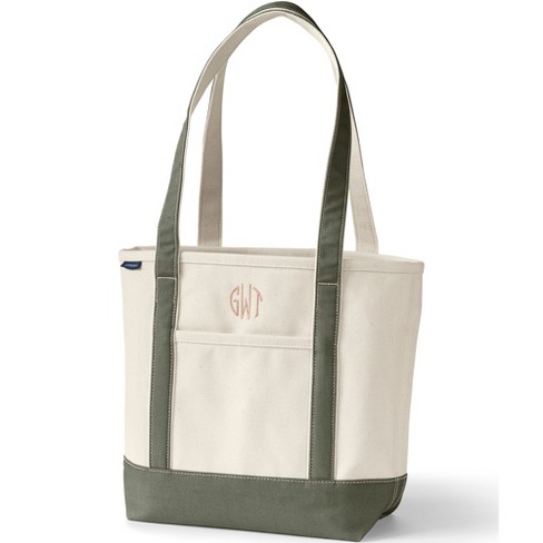 Lands' End Medium Natural 5 Pocket Open Top Long Handle Canvas Tote Bag ...