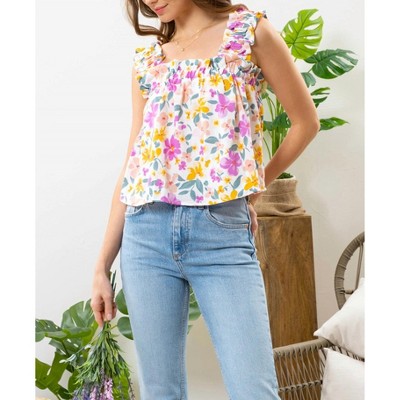 Women's Elastic Straps Floral Crop Top - Mine