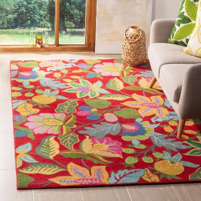 Handmade Red Wool Floral Tufted Area Rug, 5'0" x 8'0"